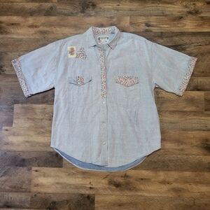 Vintage 90's Andrew Sports NY Cotton Floral Embroidered Buttondown Shirt Size M